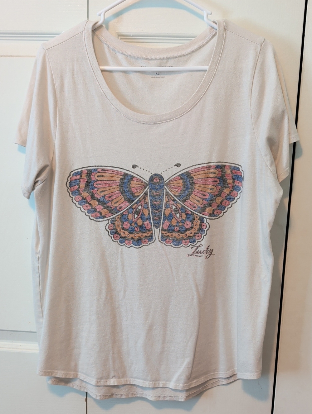 Lucky Brand Cream Short-Sleeve Tee with Multicolor Butterfly
